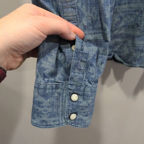 Lucky Brand Mens Denim Aztec Snap Button LS Shirt Size L/XL Blue Casual - Picture 5 of 12